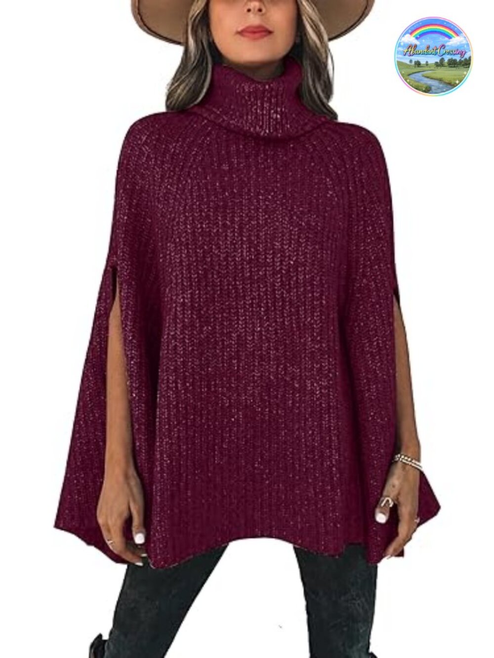 Turtleneck Chunky Knit Poncho Sweater Pullover Cape